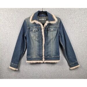 Allen B. By Allen Schwartz Jacket Womens Small Blue Denim Faux Fur Trim Made USA